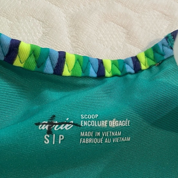 Aerie Striped Green and Blue Bikini Top Women’s Small Nautical Scoop Hook Clasp - Picture 4 of 6